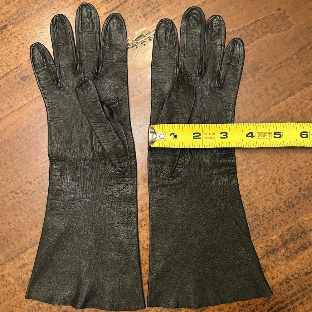 Womens Vintage Black Leather Dress Gloves Made in France for Lazarus 1960's